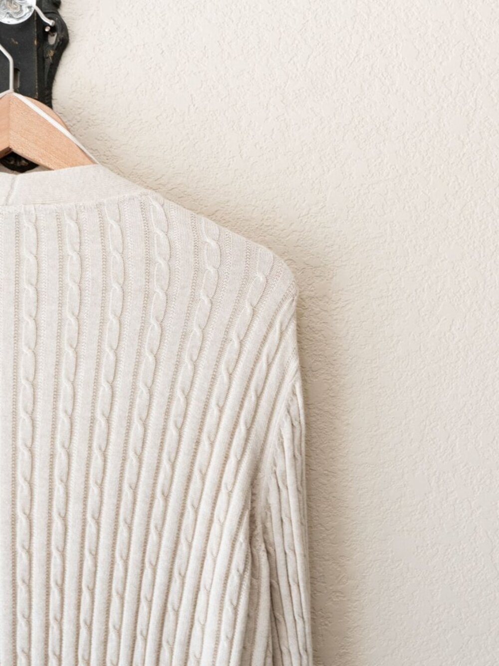 Kim Rogers Cardigan Womens XL Beige 100% Cotton Cable Knit Open Front Pockets - Picture 11 of 13